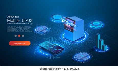 Isometric web banner ATM withdrawal machine. Mobile banking, online payment concept. Banking technology, financial apps, cache machine. Landing page. Banking payment cashier services. Isolated vector