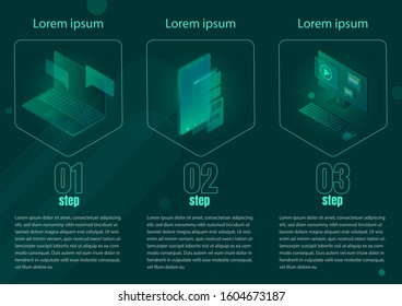 Isometric web banner Data Analysis and Statistics concept. Vector illustration business analytics, Data visualization.
