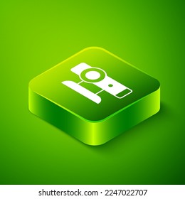 Isometric Web camera icon isolated on green background. Chat camera. Webcam icon. Green square button. Vector