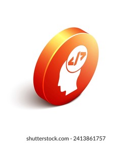 Isometric Web design and front end development icon isolated on white background. Orange circle button. Vector