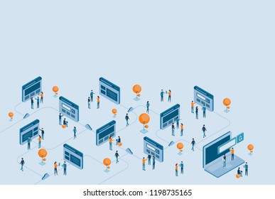 isometric  web page design development and digital business online research concept
