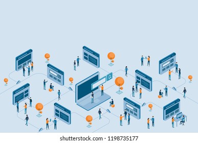 isometric  web page design development and digital business online research concept
