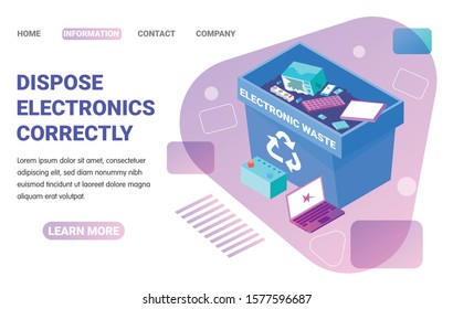 Isometric Web Page With Image Of Container For Ewaste 3d Vector Illustration