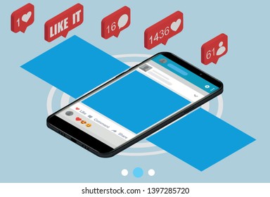 isometric web page with interface carousel.  social network Interface carousel. Vector
