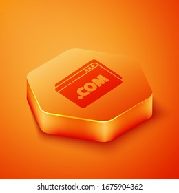 Isometric Website template icon isolated on orange background. Internet communication protocol. Orange hexagon button. Vector Illustration