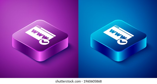 Isometric Website template icon isolated on blue and purple background. Internet communication protocol. Square button. Vector