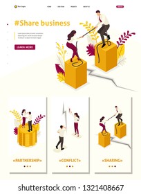 Isometric Website Template Landing page conflict of partners and disagreements in business.