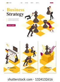 Isometric Website Template Landing page concept strategic business planning, teamwork.