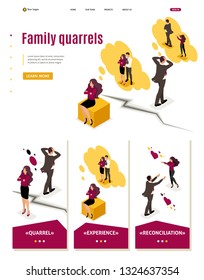 Isometric Website Template Landing page family disagreements and quarrels, conflict