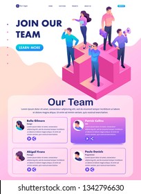 Isometric Website Template Landing page bright concept join our team, we need professionals.