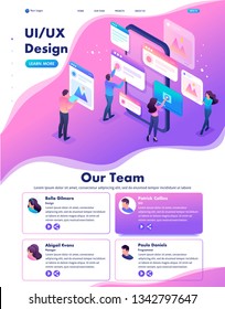 Isometric Website Template Landing page bright concept the process of creating an application design, UI UX.