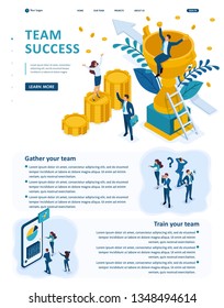 Isometric Website Template Landing page The success of a good business team, concept banner