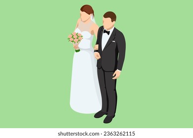 Isometric wedding couple. Marriage and family relations. Wedding ceremony.