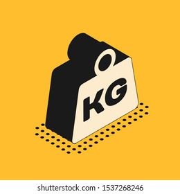 Isometric Weight icon isolated on yellow background. Kilogram weight block for weight lifting and scale. Mass symbol.  Vector Illustration