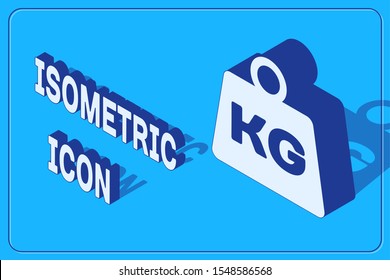 Isometric Weight icon isolated on blue background. Kilogram weight block for weight lifting and scale. Mass symbol.  Vector Illustration