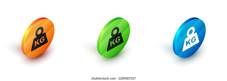 Isometric Weight icon isolated on white background. Kilogram weight block for weight lifting and scale. Mass symbol. Circle button. Vector