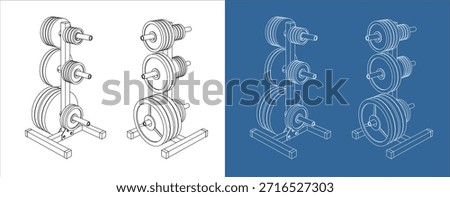  Isometric Weight Plate Technical Drawing for Dumbbell and Barbell Wireframe