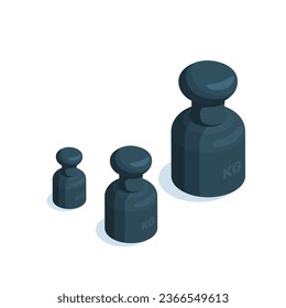 isometric weights for scales, in color on a white background, weight measurement