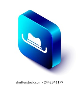 Isometric Western cowboy hat icon isolated on white background. Blue square button. Vector
