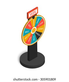 Isometric wheel of fortune, vector illustration. 