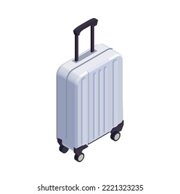 Isometric wheeled white suitcase with handle 3d vector illustration