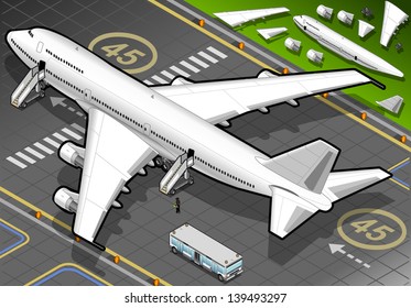 Isometric White Airplane Landed in Rear View