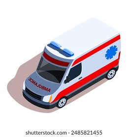 isometric white ambulance, vector illustration
