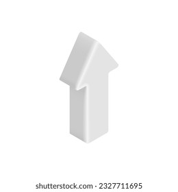 Flecha arriba amarilla y blanca. Icono de flecha 3d aislado en fondo blanco. Ilustración vectorial para aplicaciones, web, diseño, anuncio, infografía