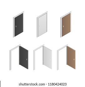 Isometric White, Black And Wooden Door Vector Big Set