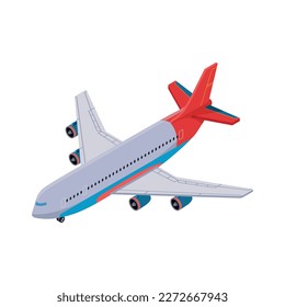 Isometric white blue and red aiplane icon against blank background 3d vector illustration