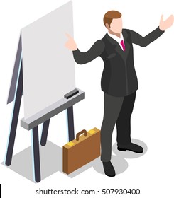 Isometric white board whiteboard Business office Flat Icon Set Vector. Chief executive operating officer ceo isolated graphic. 3D Infographic design element ceo officer illustration Logo cloud library