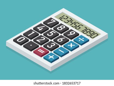 Isometric white calculator with numbers