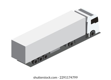 Isometric White Cargo Truck Transportation Isolated on White. Back View. Vector Illustration. Modern Delivery Truck Vehicle. Car For The Carriage Of Goods. Flat 3d Object for Infographics and Games.