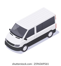 Isometric white cargo van on a white background. Vector illustration