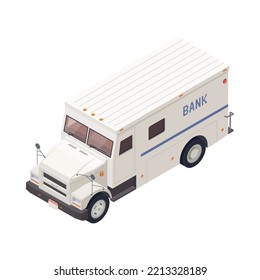 Isometric White Cash In Transit Bank Van 3d Vector Illustration