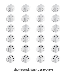 Isometric white dice variations set. Vector.