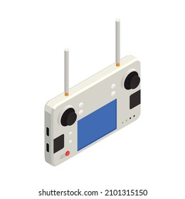 Isometric white drone remote control with screen icon 3d vector illustration