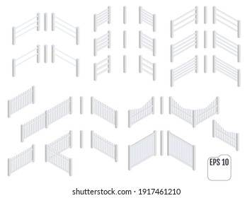 Isometric White Fence Sections. Vector