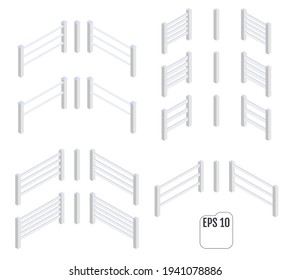 Isometric white fence sections. Vector