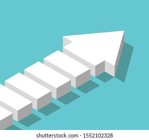 Isometric white fragmented arrow. Partnership, teamwork, step-by step growth, development and management concept. Flat design. EPS 8 vector illustration, no transparency, no gradients