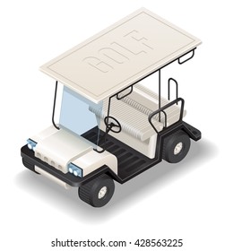 Isometric white Golf Car white transport. Isolated Vector for game design.