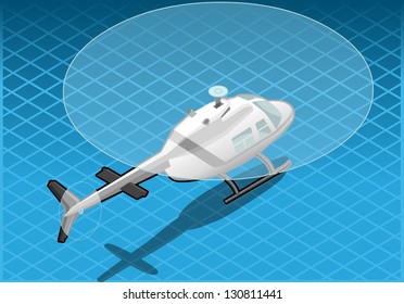 Isometric White Helicopter In Flight