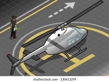 Isometric White Helicopter Landed.