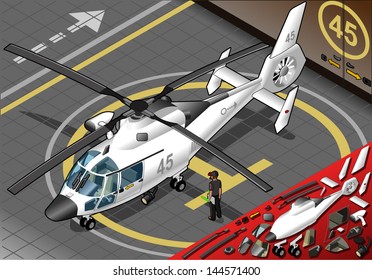  Isometric White Helicopter Landed 