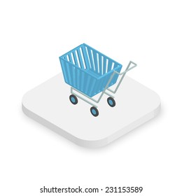 Isometric White Icon Of Blue Shopping Cart