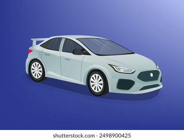 Coche moderno metálico blanco isométrico. Ilustración vectorial aislada