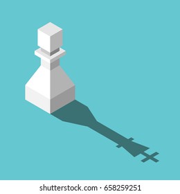 Isometric white pawn casting king shadow. Ambition, dream, strength, transformation and motivation concept. Flat design. EPS 8 compatible vector illustration, no transparency, no gradients