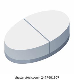 Isometric white pill icon on white background, for multiple design uses