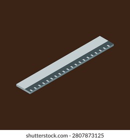 An isometric white ruler with evenly spaced markings on a plain background