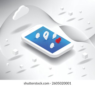 Isometric white smartphone on white background. communication concept. technology background. Vector illustration.